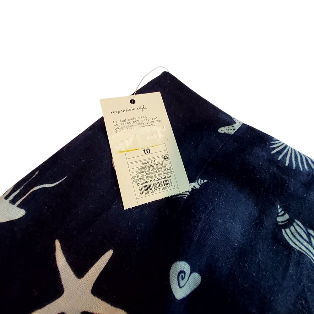 A New Day Womens Navy Blue Sea Life Pattern Skirt  10 Made of linen and rayon - Picture 3 of 9